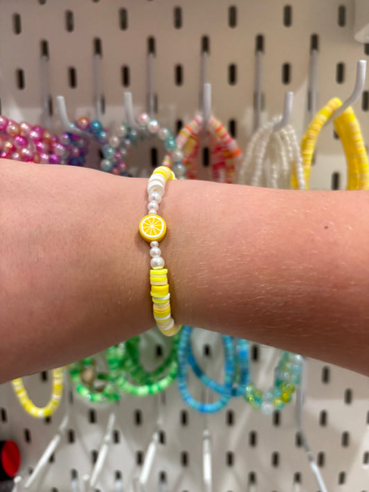 Citrus Pop Lemon Bracelet – Fresh Yellow & White Beads with Fruit Charm Reece’s coastal bracelets