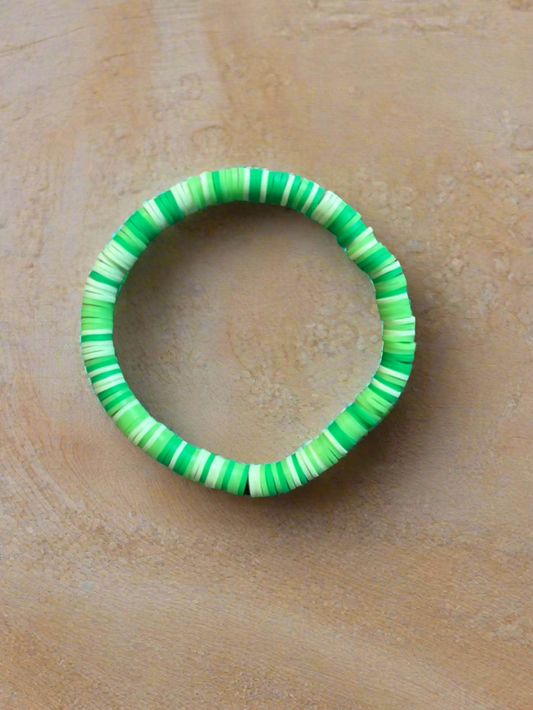 Green Boho Beaded Bracelet – Handmade Polymer Clay Stretch Bracelet, Minimalist Summer Jewelry Reece’s coastal bracelets