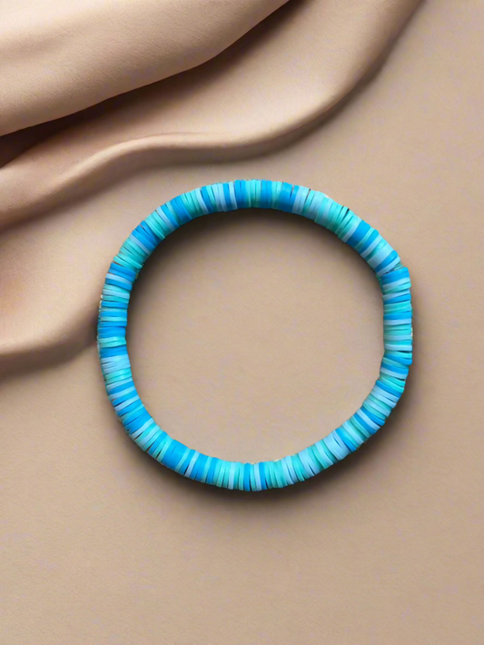 Ocean Blue Beaded Bracelet – Handmade Polymer Clay Stretch Bracelet, Coastal Beach Jewelry” Reece’s coastal bracelets